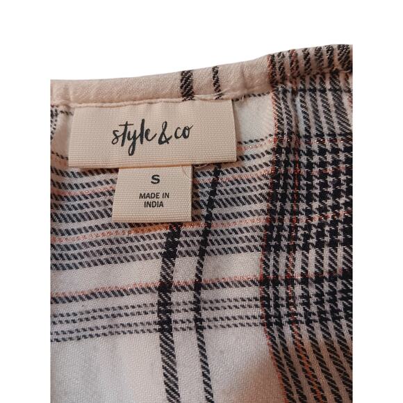 STYLE & CO Flannel Boho Top Blouse Small Plaid Ruffle Peasant Casual Work School - Picture 3 of 6